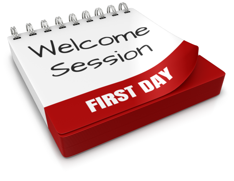 picture of a calendar with Welcome Session, First Day